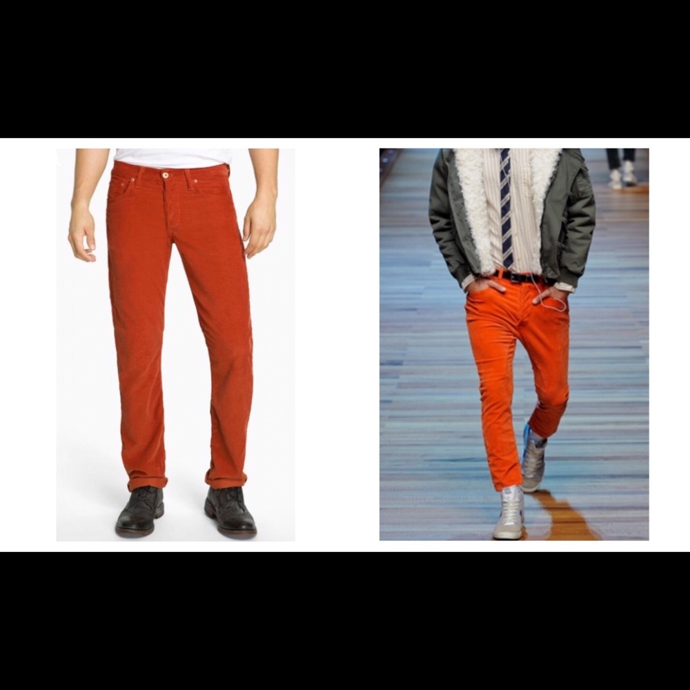 Orange Corduroy Classic Fit Flat Front Pant
